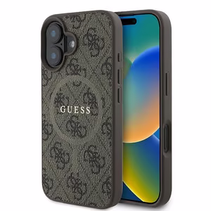 Guess 4G gredzens klasiskā logotipa magnētiskais viedtālruņa apvalks iPhone 16 Plus - brūns