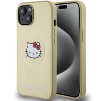Hello Kitty ādas Kitty Head magnētiskais viedtālruņa apvalks iPhone 15 - zelta
