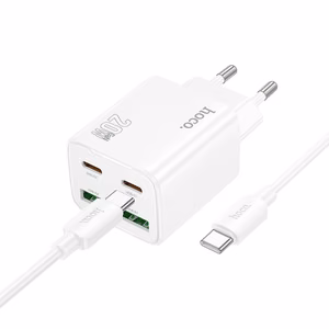 Viedtālruņa lādētājs Hoco 2 x USB C + 2 x USB A QC3.0 PD 3A 20W + kabelis USB C uz USB C N55 balta