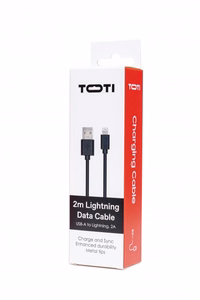 SEEK TOTI USB-A uz Lightning, 2 m PVC datu kabelis 2A (ne-MFI), melns