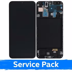 LCD Displejs Saderīgs ar Samsung A305 A30 Melns Ar Frame (Service Pack)