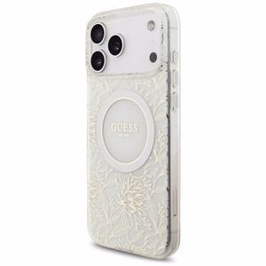 Guess IML Flowers Electro Pearl Strap MagSafe чехол iPhone 17 Pro Max - белый