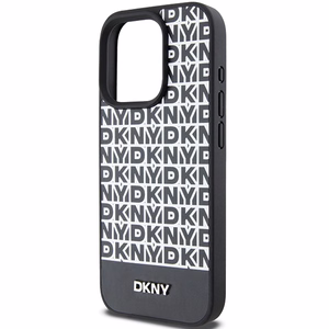 DKNY Ādas drukāts raksta metāla logotips Magnētiskais viedtālruņa apvalks iPhone 15 Pro Max - melns