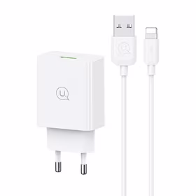 USAMS Tīkla lādētājs 18W + kabelis Lightning/ USB-A Fast Charging balts series SC SCXLTZ03