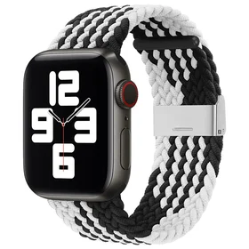 Pulksteņa siksna Apple Watch 38/40/41 mm – pīnīta auduma siksna, melna un balta