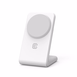 Crong MagSpot Stand 2 vienā bezvadu lādētājs iPhone un AirPods ierīcēm, saderīgs ar MagSafe, balts