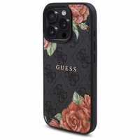 Guess GUHMP16XP4ROPEMCK iPhone 16 Pro Max 6.9" melns cietais viedtālruņa apvalks ar 4G ziedu rakstu MagSafe
