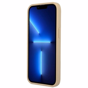Guess GUHCP13SPSATLE iPhone 13 mini 5.4 viedtālruņa apvalks, bēšs, ciets, ar Saffiano trīsstūra logotipu