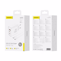 FONENG tīkla lādētājs Gan50-EU GaN PD 65W 2xUSB-C + 1xUSB QC3.0 + kabelis USB-C - USB-C balts