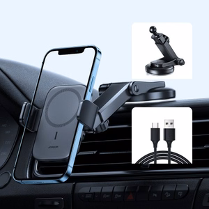 Automašīnas turētājs Joyroom Electric Holder melns (15W / Magsafe saderīgs) (magnētiskais / lipīgais paliktnis)