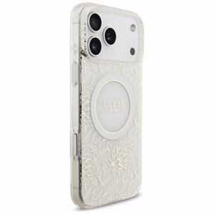 Guess IML Flowers Electro Pearl Strap MagSafe чехол iPhone 17 Pro Max - белый