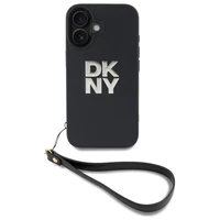 DKNY Wrist Strap Stock Logo viedtālruņa apvalks iPhone 16 - melns
