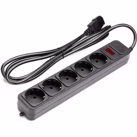 UPS-Rated Extension Cord 2m, 5 sockets, ar switch, melns