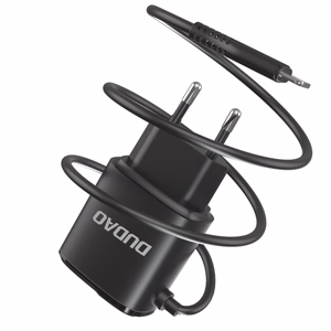 Lādētājs Dudao A2ProL melns (2xUSB) + integrēts Lightning kabelis