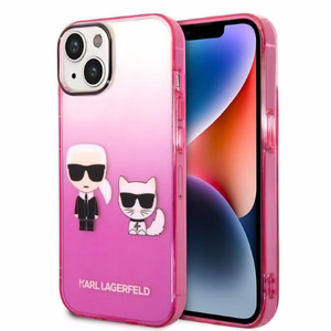 Karl Lagerfeld gradienta Ikonik Karl & Choupette viedtālruņa apvalks iPhone 14 Plus – rozā