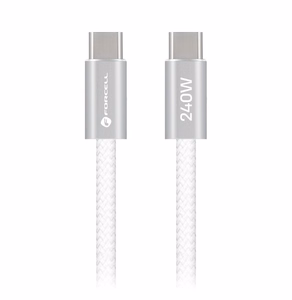 Kabelis USB C uz USB C Forcell F-Energy QC4.0 PD 5A 240W Cafule Flat 1,2m CCFN23 balts