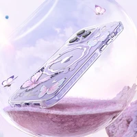 Kingxbar Butterfly Series magnētiskais viedtālruņa apvalks iPhone 14 Plus MagSafe ar rozā tauriņu motīvu