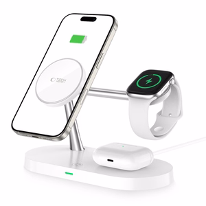 Tech-Protect A12 3in1 MagSafe indukcijas lādētājs viedtālrunim / austiņām / viedpulkstenim - balts
