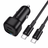 Auto lādētājs Borofone BZ34B 38W USB-C/USB-A + USB-C uz USB-C kabelis 1.0m melns