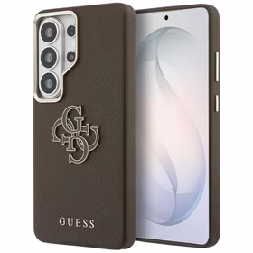 Guess maciņš Grained Big 4G Metal Logo priekš Samsung Galaxy S26 Ultra brūns