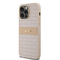 DKNY ādas mono svītra un metāla logotips viedtālruņa apvalks iPhone 14 Pro - rozā