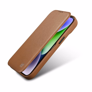 iCarer CE Premium ādas folio vāciņš iPhone 14 Pro ar MagSafe magnētisku flip vāciņu - sarkanā krāsā