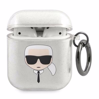 Karl Lagerfeld mirdzošs Karl's Head apvalks AirPods 1/2 austiņām - sudrabains