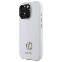Guess Silikona Logo Strass 4G Apvalks iPhone 16 Pro - balts