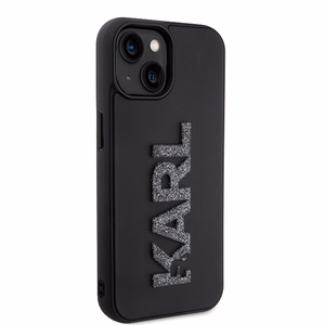 Karl Lagerfeld 3D gumijas spīdīgs logotips viedtālruņa apvalks iPhone 15 - melns