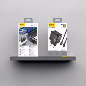 Dudao A28PCEU PD 45W GaN 2xUSB-C Wall Lādētājs with USB-C Kabelis - Melns