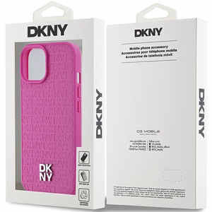 DKNY Ādas raksts metāla logotips Magnētiskais viedtālruņa apvalks iPhone 15 / 14 / 13 - rozā