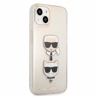 Karl Lagerfeld Glitter Karl's & Choupette Head apvalks iPhone 13 mini - zelts