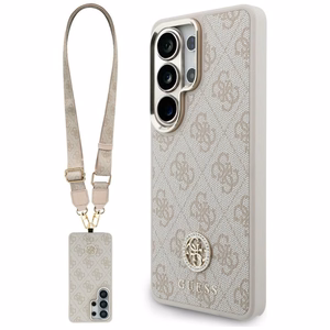 Guess 4G Big Rhinestone Triangle Strap MagSafe maciņš + siksniņa Samsung Galaxy S26 Ultra rozā