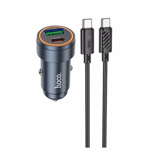 Automobiļa lādētājs Hoco USB A + USB C QC3.0 PD 30W + kabelis USB C uz USB C Z57A melns