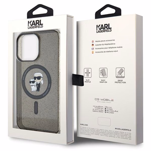 Karl Lagerfeld Karl&Choupette Mirdzošs Magnētiskais viedtālruņa apvalks iPhone 15 Pro Max - melna