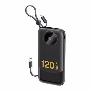 Dudao K13 10000mAh portatīvais lādētājs ar iebūvētu kabeli - melna