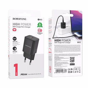 Borofone Sienas lādētājs BN13 Safety GaN - Type C - PD 30W melns