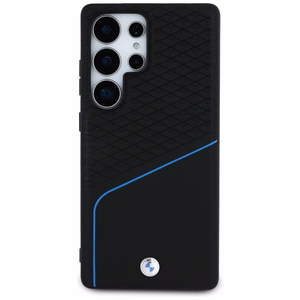 BMW ādas teksturēts un gluds MagSafe viedtālruņa apvalks Samsung Galaxy S25 Ultra – melns