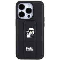 Karl Lagerfeld Gripstand Saffiano Karl&Choupette Pins viedtālruņa apvalks iPhone 14 Pro - melns