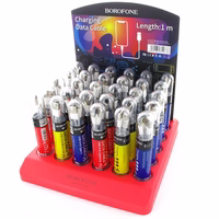 Borofone - a set of cables packed in tubes, on a countertop statīvs