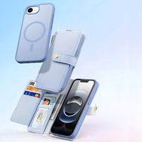 Dux Ducis Lawa iPhone 16e ādas apvalks ar noņemamu magnētisko maku - zils