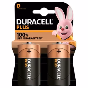 Duracell Plus MN1300 – sārma D baterijas, 2 gab.