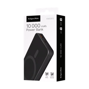 Krüger&Matz magnētiskais bezvadu ārējais akumulators, 10000 mAh, melns