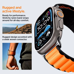SPIGEN WBF1 РЕМЕШОК APPLE WATCH 6 / 7 / 8 / 9 / 10 / SE / ULTRA 1 / 2 (44 / 45 / 46 / 49 MM) ЧЕРНЫЙ/ОРАНЖЕВЫЙ