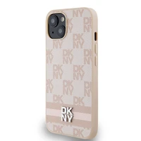 DKNY ādas rūtainais mono raksts un drukātas svītras viedtālruņa apvalks iPhone 15/14/13 - rozā