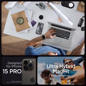 Spigen Ultra Hybrid Mag apvalks viedtālrunim iPhone 15 Pro ar MagSafe - tumši pelēks (Zero One Pattern)