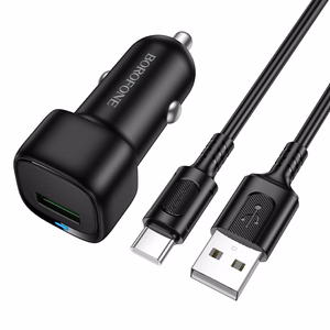 Borofone Auto lādētājs BZ34 Cloud - USB - QC 3.0 18 W ar USB-C tipa kabeli melns