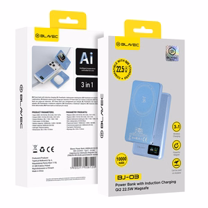 Blavec BJ-03 10000 mAh plāns magnētisks ārējais akumulators ar MagSafe, 13,5 mm, USB-C, 22,5 W, 3 vienā (PBBJ03-MC10LB) (krāsa: gaiši zila; alumīnija korpuss)