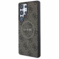 Guess Ādas 4G Krāsains Gredzens Klasiskais Logotips Magnētiskais Viedtālruņa apvalks Samsung Galaxy S25 Ultra brūna