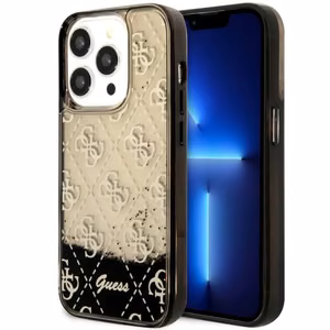 Guess GUHCP14LLC4PSGK iPhone 14 Pro 6.1" melns cietais viedtālruņa apvalks ar šķidro spīdumu 4G daļēji caurspīdīgs